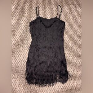 Black Fringe Slip Dress